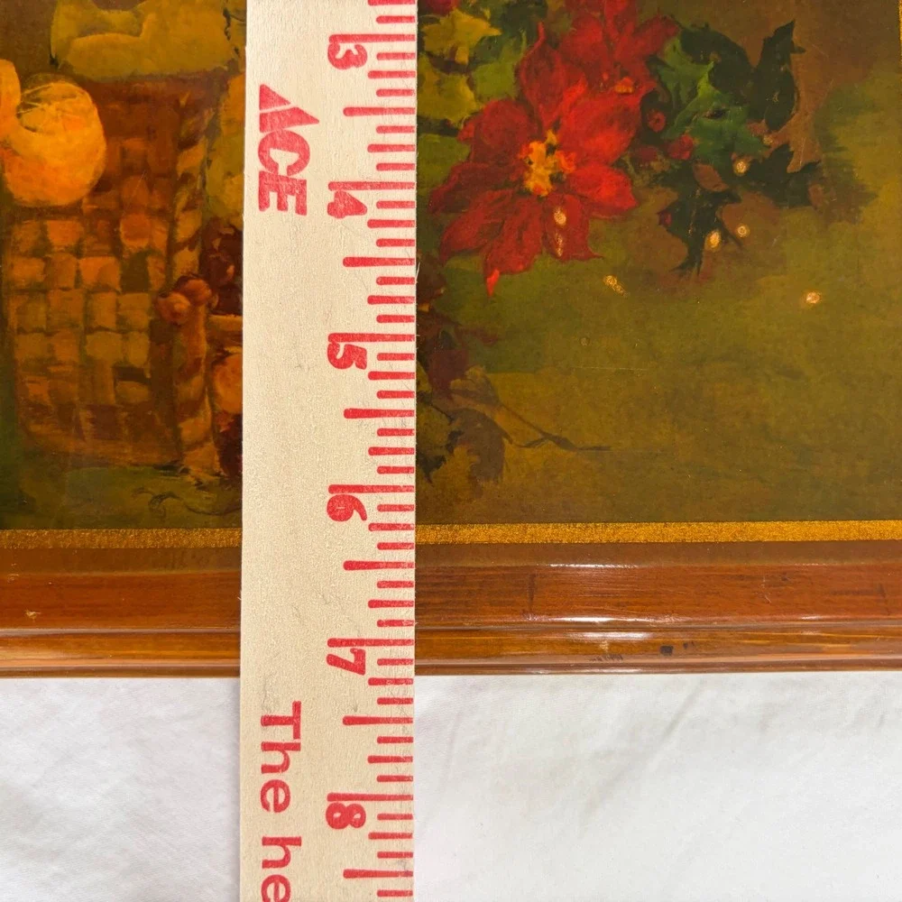 Vintage R Sanderson Still Life Poinsettia Fruit Wood Decoupage Wall Plaque